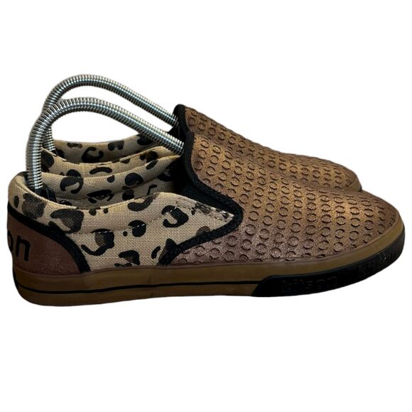 Kitson Los Angeles Bronze Leather and Animal Print Canvas Slip On Loafers Women' - Picture 6 of 8